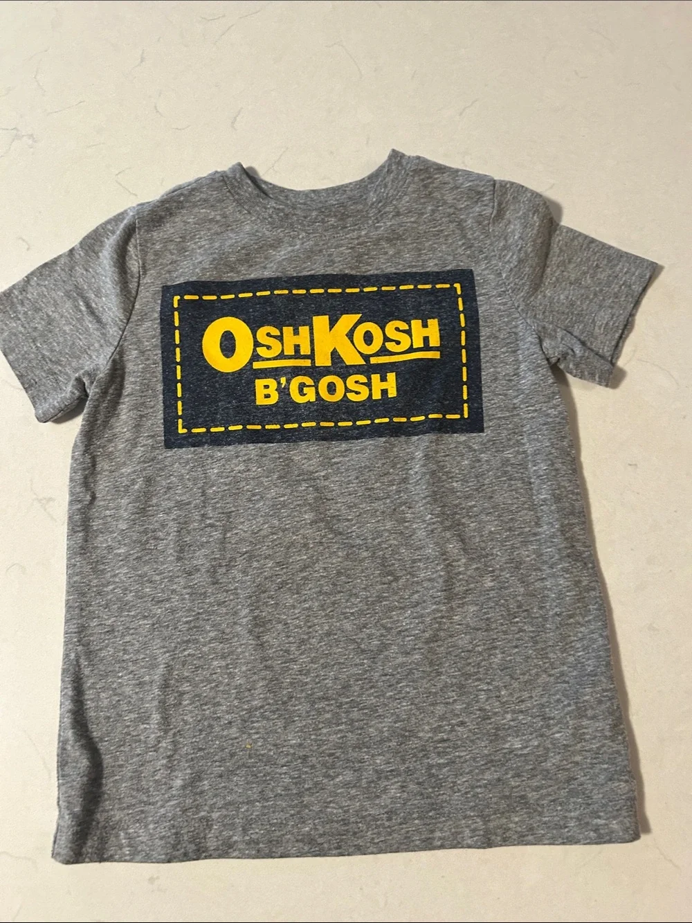 OshKosh B'gosh Gray Tee with Yellow Logo + Blue Plaid & Floral Overalls Set